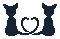 [ID] pixel art of two black cats, tails loosely entwined to resemble a heart. [ID END]